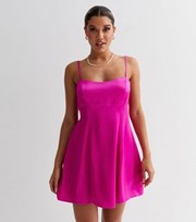 New Look Bright Pink Satin Square Neck Strappy Mini Dress